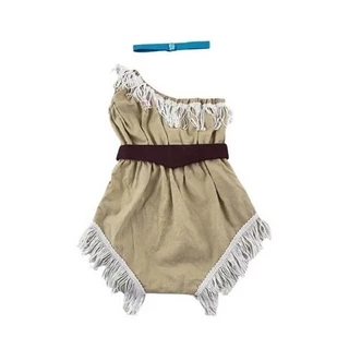 Romper Jardineira Bebê Pocahontas com Pedrinha Festa Fantasia Roupa Menina Body