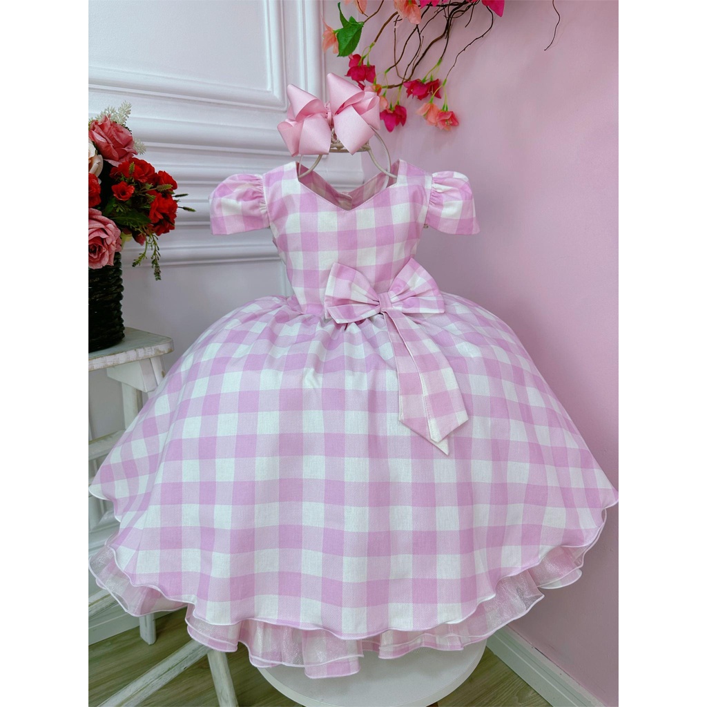 Vestido de princesa xadrez para meninas, Barbie Cosplay infantil