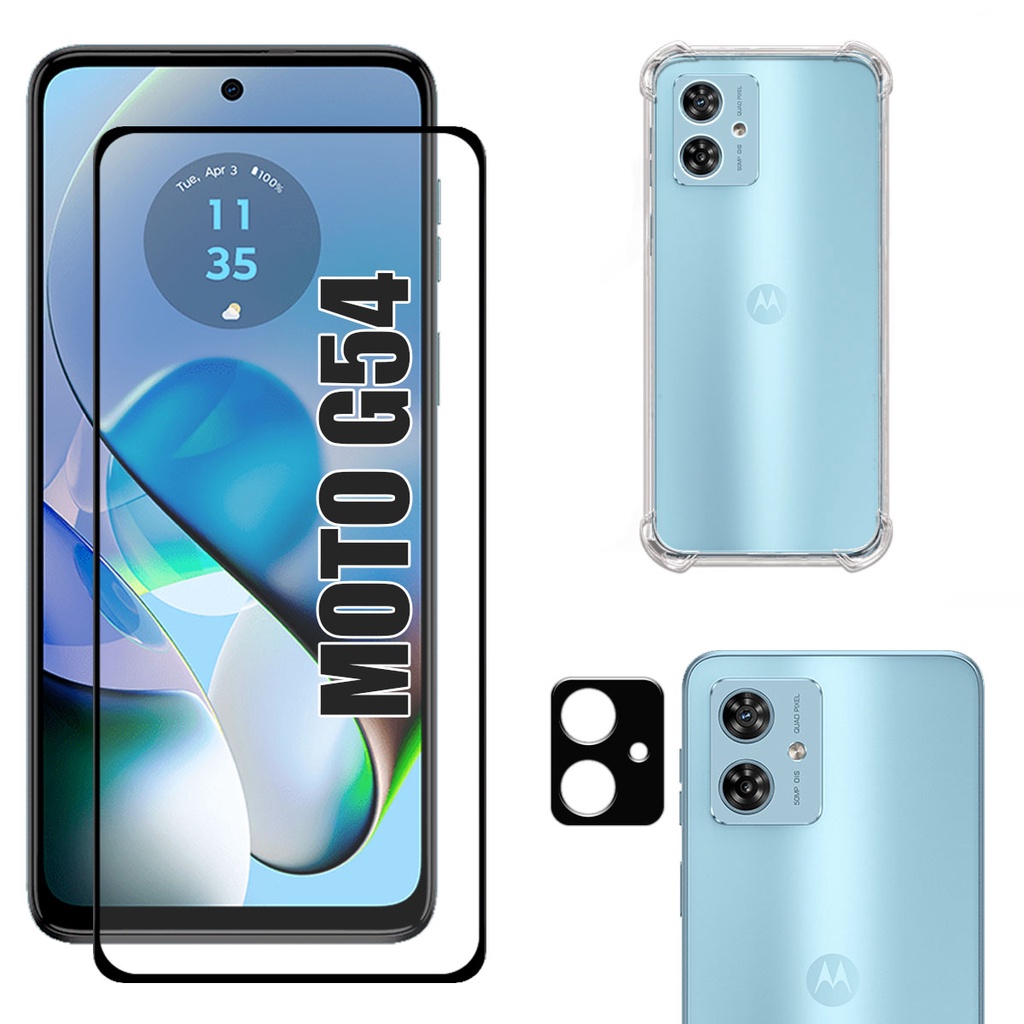 Kit Para Moto G54 5g | Película 3D - Capa Anti Shock - Película da Câmera 3D