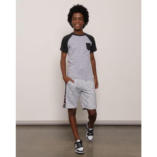 Bermuda Infantil Moletinho Com Estampa Rajada Cinza