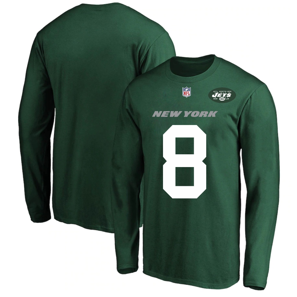 Camiseta Camisa Algodão Manga Longa New York Jets 8 Rodgers Futebol Americano