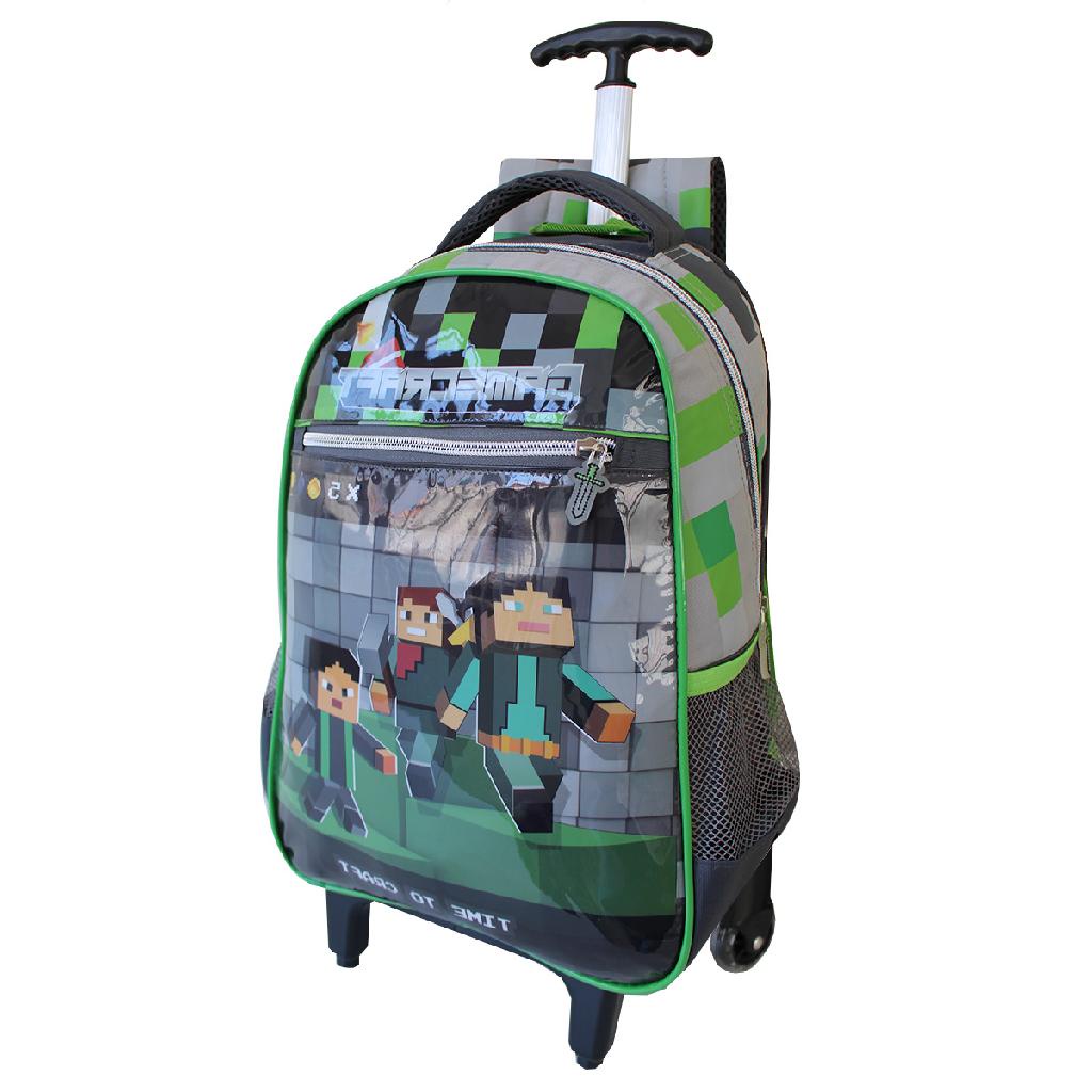 Mochila Escolar Com Carrinho Denlex Gamecraft Juvenil Menino