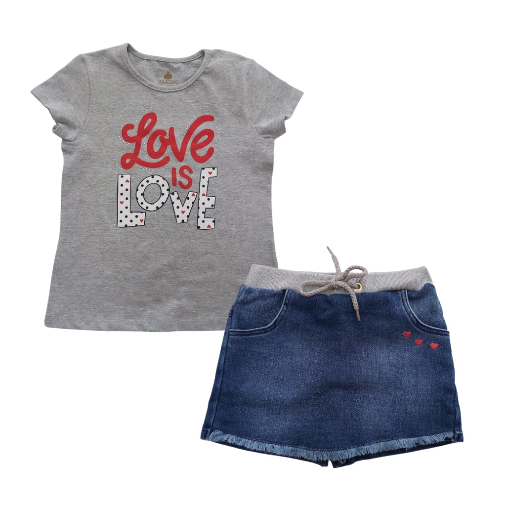 Conjunto Infantil Blusa e Short Saia Love Is Love Açucena