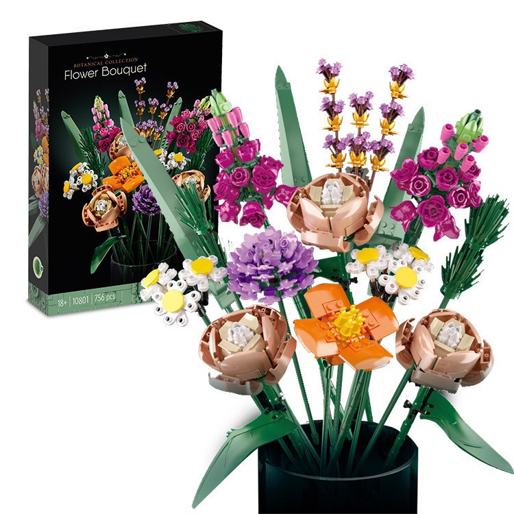 Compatível com Lego Flor Bouquet 10801 Building Block Dia dos Namorados Gift Decoração PFQE