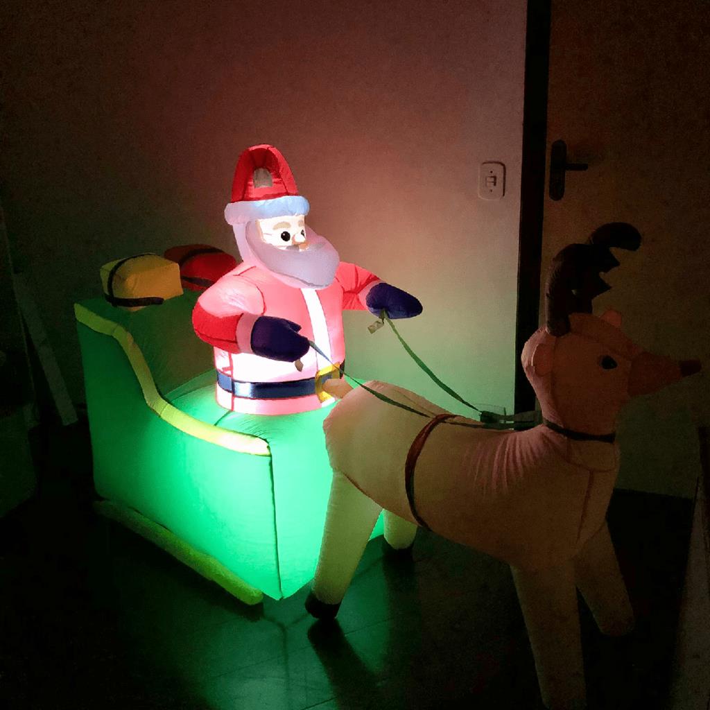 Papai Noel Treno C/Rena Inflavel Enfeite Decoracao Natalina