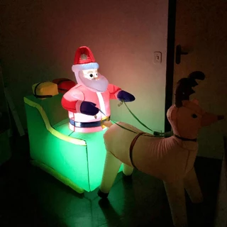 Papai Noel Treno C/Rena Inflavel Enfeite Decoracao Natalina