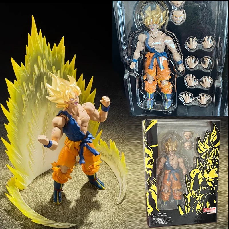 Dragon ball super saiyan menino de cabelo amarelo personagem de anime de desenho  animado japonês modelo de brinquedo feito à mão