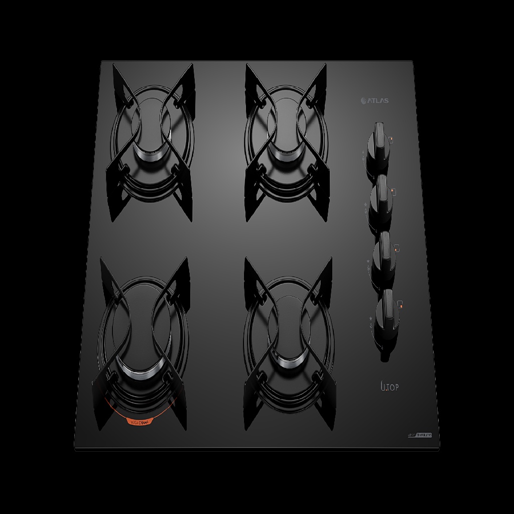 Cooktop 4 Bocas Preto com Mesa de Vidro Atlas U Top Bivolt | Shopee Brasil