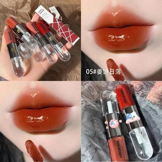 Herorange Duplo-Cabeça de Lábios Desenho de Lábios Gloss Lip Gloss Batom Mais Capa de Chuva Vermelha Chá de Leite de Canela Transparente Espelho Nu Dudu Lábio Fixador de Longa Duração Lábios Hidratantes Um Efeito Duplo