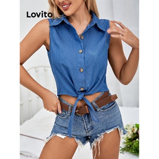 Lovito Blusa Feminina Casual Com Botão Liso E Gravata Frontal LNL41028