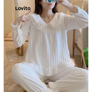 Lovito Conjunto De Pijama Feminino Casual Com Babados E Gola Lisa LNA41136