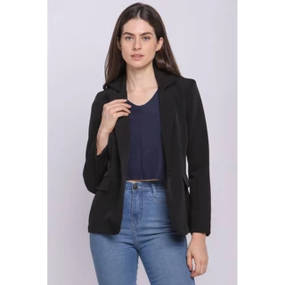 Blazer Feminino Malha Collection Liso Com Bolsos Polo Wear Preto