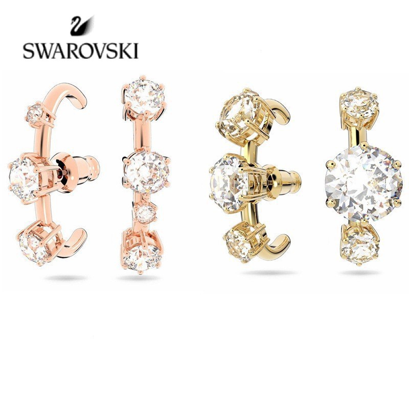 Swarovski rosa ouro grande anel de pelotão brincos femininos de diamante  redondo assimétrico