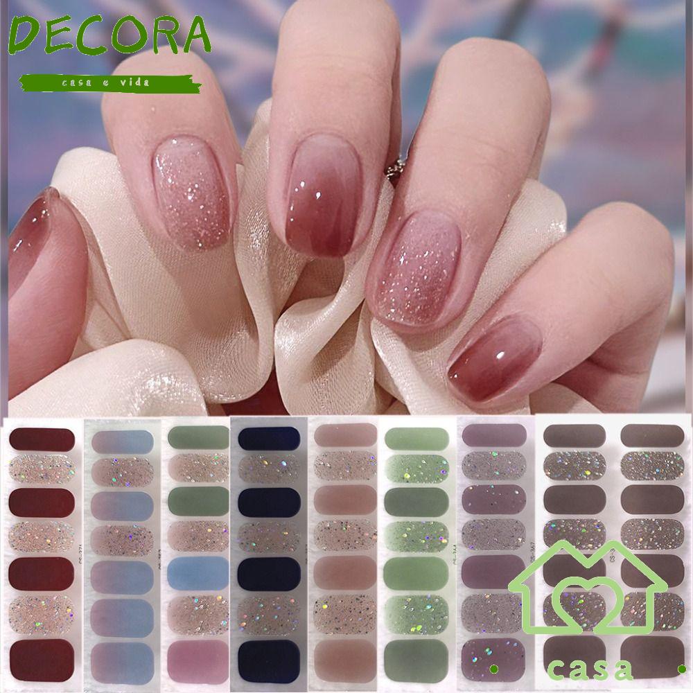 DECORA 14Tips Adesivos De Unhas Em Gel , Tiras De Esmalte Brilhante , Autocolantes Autoadesivos À Prova D'água Semi Curados De Arte Simples DIY NAil Art Making