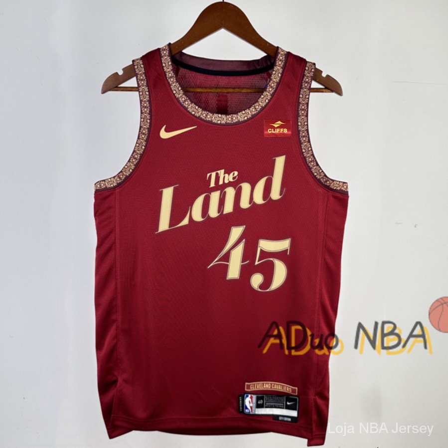 Hot Pressed Camisa Cleveland Cavaliers Donovan Mitchell #45 Wine Swingman 2024 City Edition De Basquetebol sponsor logo jerseys