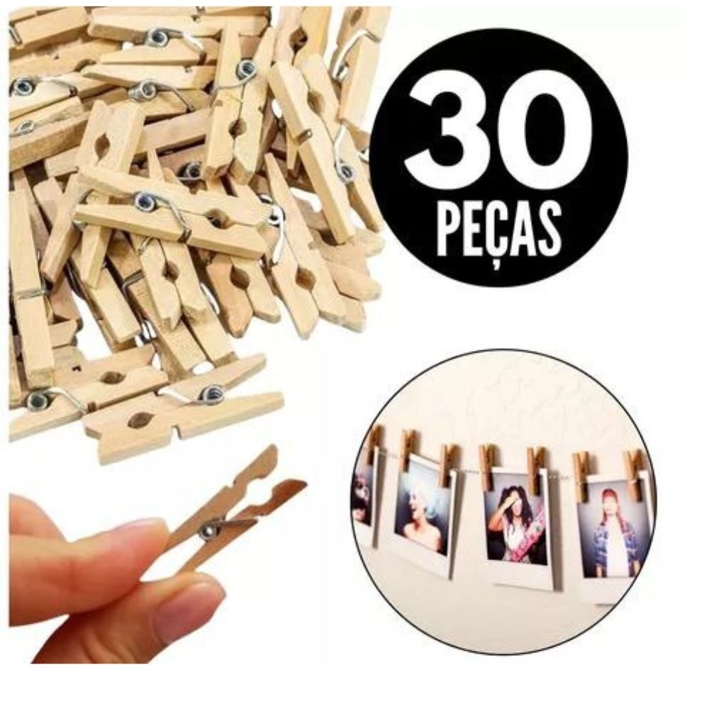 Kit Mini Prendedor de Madeira para Fotos Artes – 30 unidades | Shopee ...