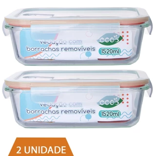 2 Pote 1520ml Vidro Forno Microondas Tampa Hermetica Forte