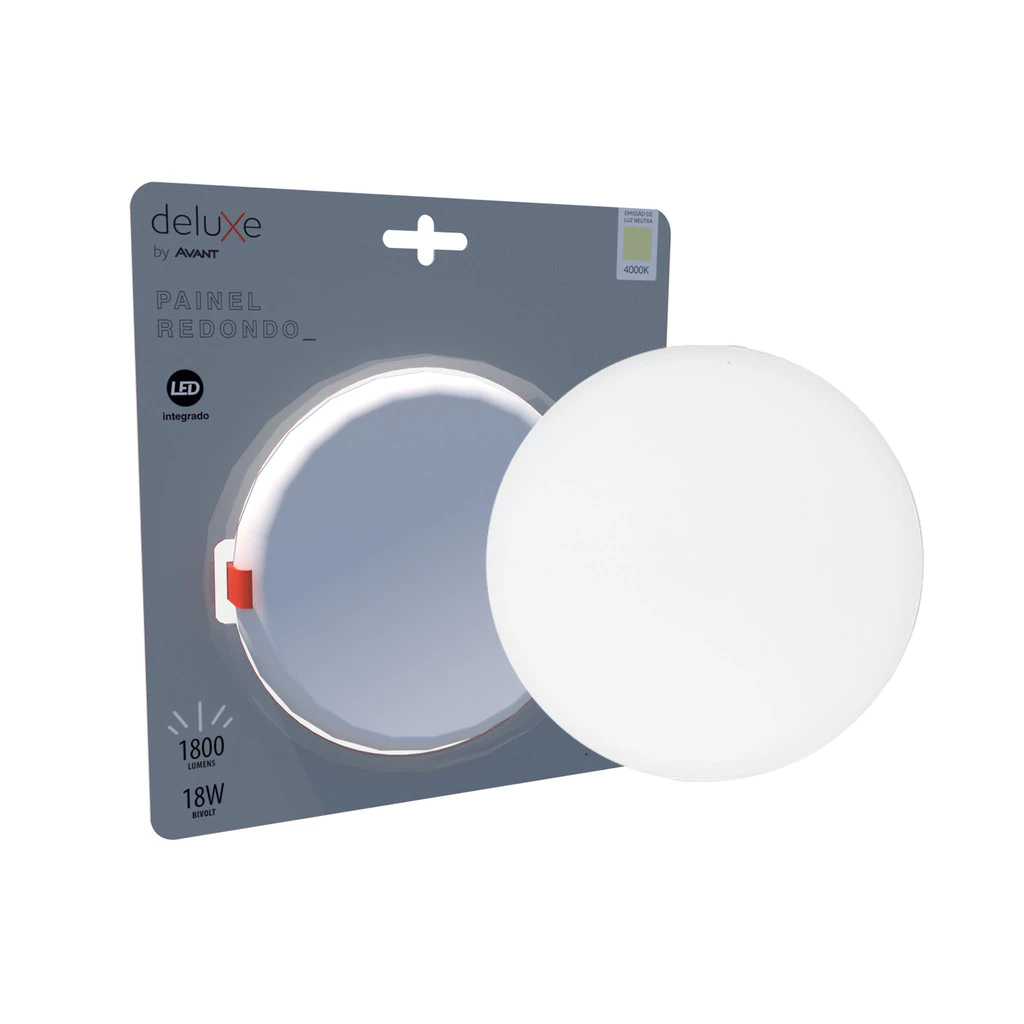 Painel Led Flat 18w 4000k Emb Redondo Bivolt Ip20 Br Deluxe