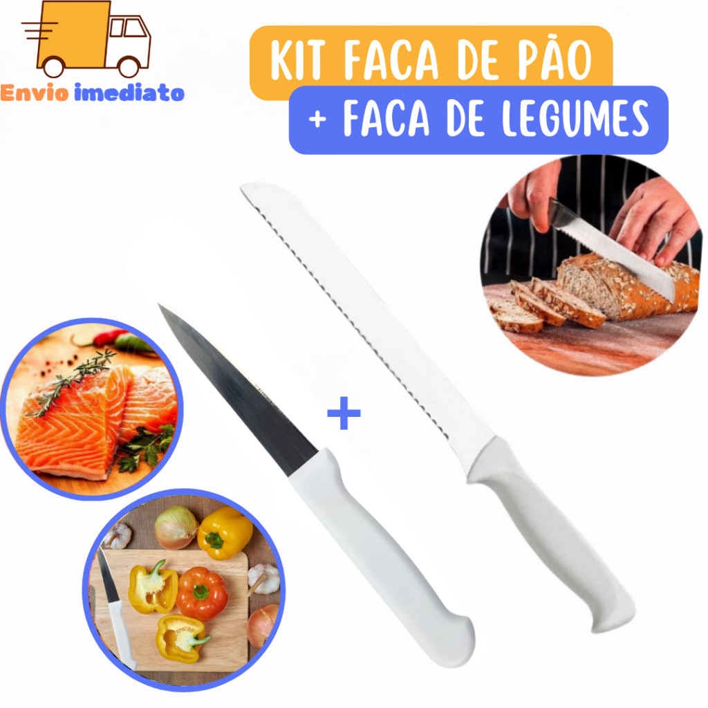 Kit Faca de Legum + Faca de Pao Faca de Cozinha Grande Faca De Carne ...