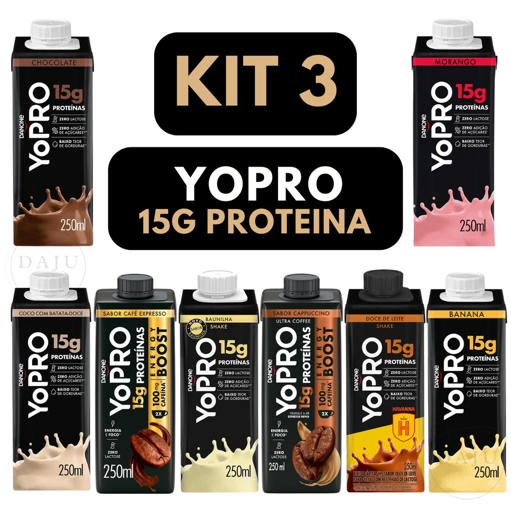 Kit 3 YoPro Bebida Láctea 15G De Proteina 250ML Sabores | Shopee Brasil