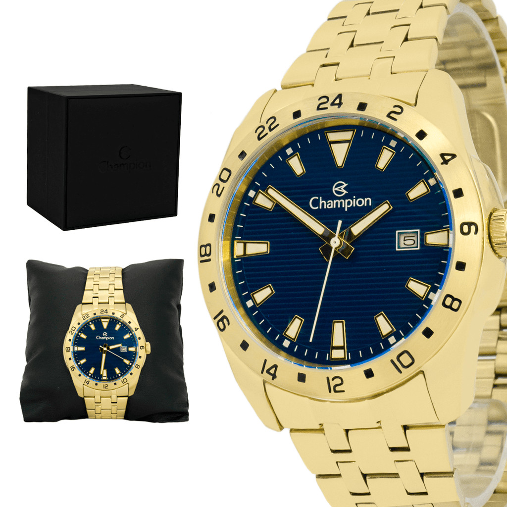 Relogio Champion Original Masculino Aço Inoxidavel Dourado Resistente a ...