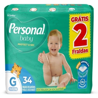 Fralda Descartável Personal Soft & Protect Mega Tamanho G - 9 Pacotes com 34 Fraldas - Total 306 Tiras