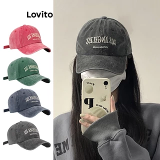 Lovito Casual Boné Feminino Washed com Letras Bordadas L63AD261 (Cinza Escuro/Vermelho/Verde/Azul-Marinho)
