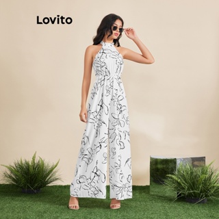 Lovito Macacão com Laço Floral nas Costas para Mulheres LBE03109 (Branco)