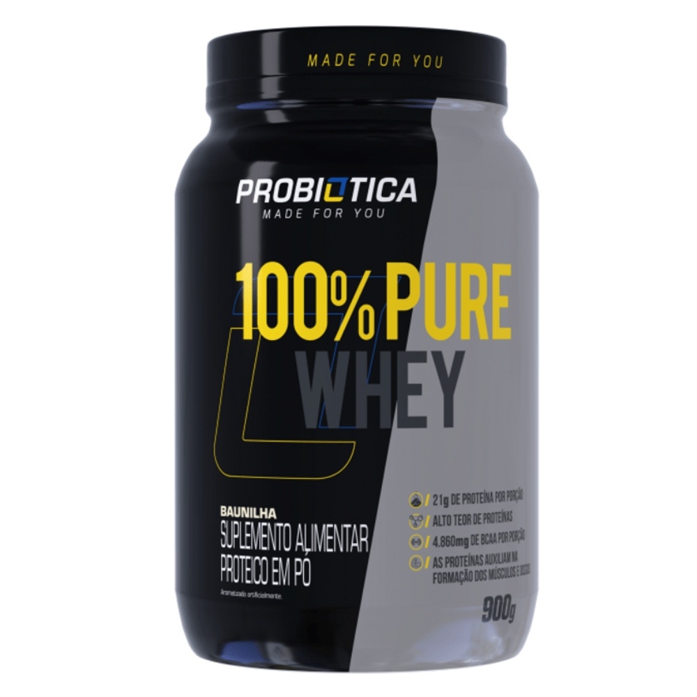 Suplemento Alimentar 100% Pure Whey Baunilha de 900g Probiótica