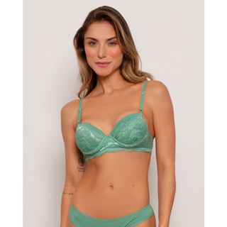 Sutiã Feminino Base Com Bojo Casca e Renda Verde