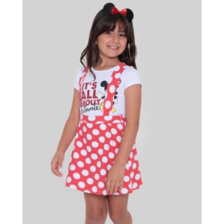 Conjunto Salopete Com Tiara Minnie Disney Vermelho