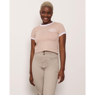 Camiseta Feminina New York Manga Curta Bege