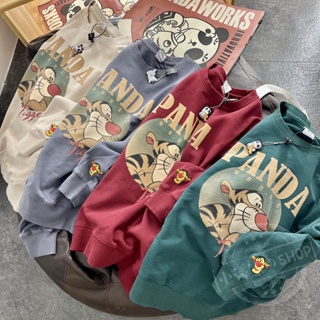 Camiseta De Manga Comprida Retro Tigger Unisexo Com Pescoço Redondo Solto Pullover Outono/Inverno Casual