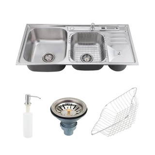 Cuba para cozinha pia dupla em aço inox com acessórios e lixeira Caiapós Pingoo em Oferta na Shopee
