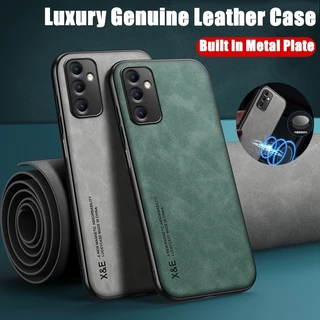 Para Samsung Galaxy S24 S24 + Slim Minimalista De Couro De Cordeiro Genuíno Com Capa De Metal Embutida