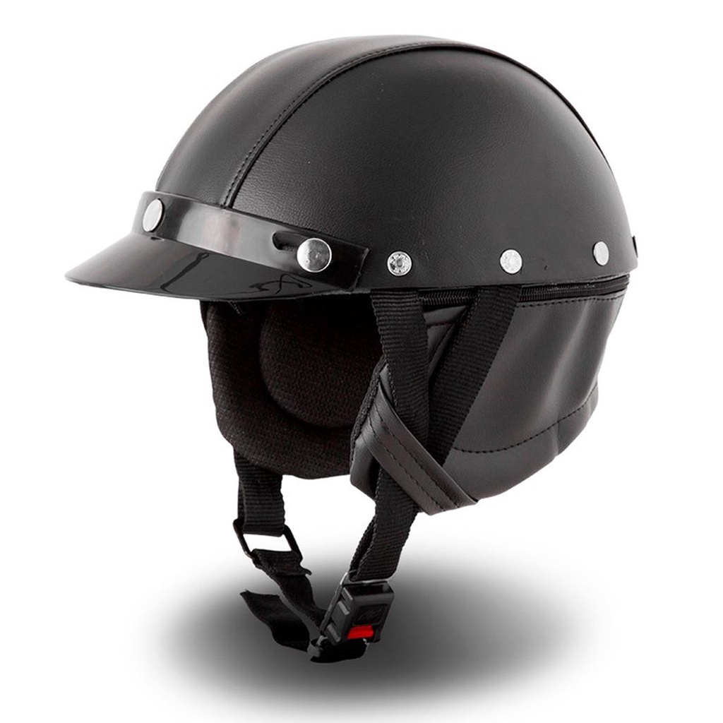 Capacete Aberto Em Couro Custom Coquinho Preto Leve Compacto Selo Dot ...