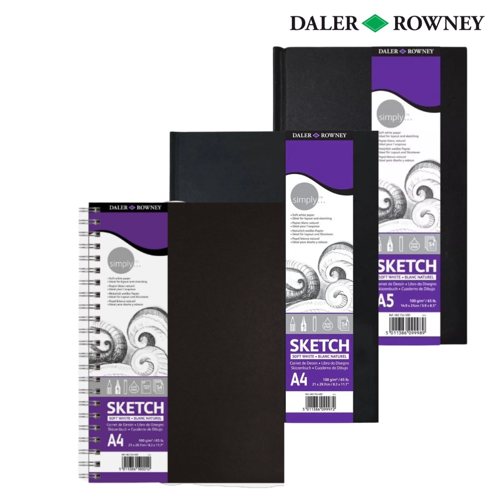 Sketchbook Caderno de Desenho Daler Rowney Simply A4 A5 Papel Branco