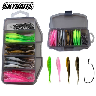 SKYBAITS 61Pcs/Set Conjunto De Iscas Macias Com Caixa De Armazenagem 40Pieces Fork Tail Soft Lures & 20Pieces Anzol De Pesca