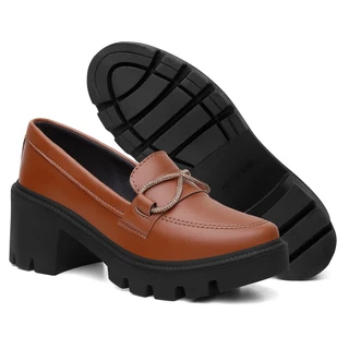 Mocassim Salto Tratorado Brilho Estilo Oxford Diversas Cores Caramelo Preto Off White Numeração Especial 34 Ao 42