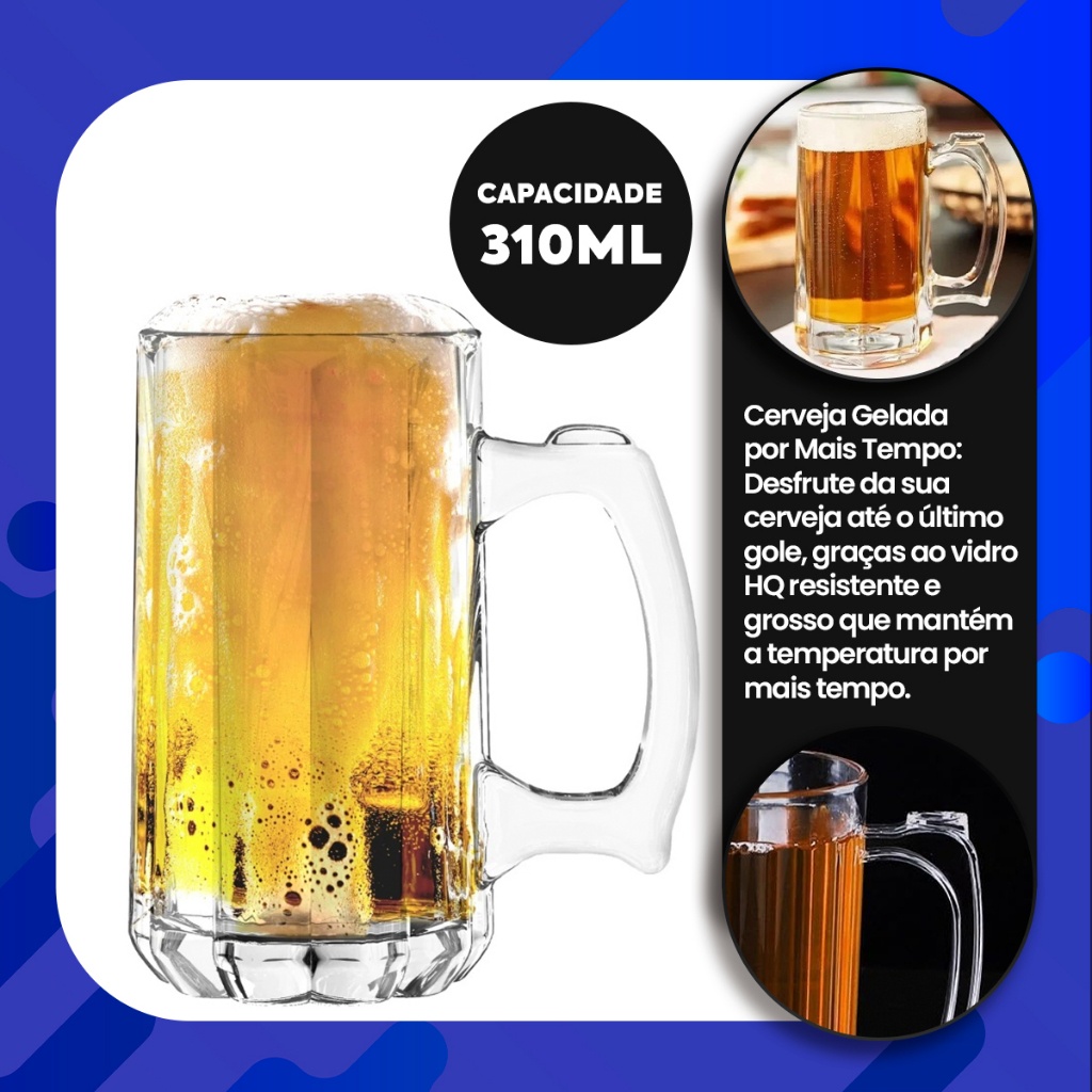 Kit 2 Caneca Jogo Copo Chopp Cerveja 310Ml Vidro