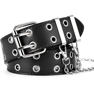 Cinto Feminino e Masculino Punk Rock Ilhós Duplo Com Corrente