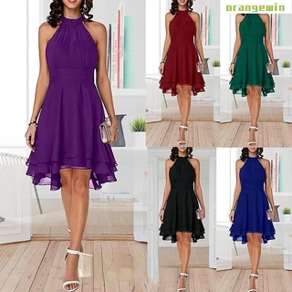 Vestido Elegante De Verão Sólido Cintura Alta Sem Mangas Vestidos Midi Femininos Cortados Em Camada Chiffon Festa Slim
