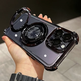 Carregamento Sem Fio De Luxo Estojo De Suporte De Anel Magnético Para iPhone 12 13 14 15 Pro Max Acrílico Transparente Tampa Do Pára-Choques