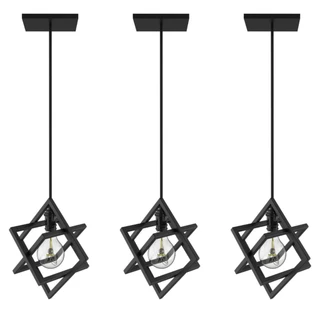 Kit 3 Pendentes Luminárias Cubo Industrial Preto