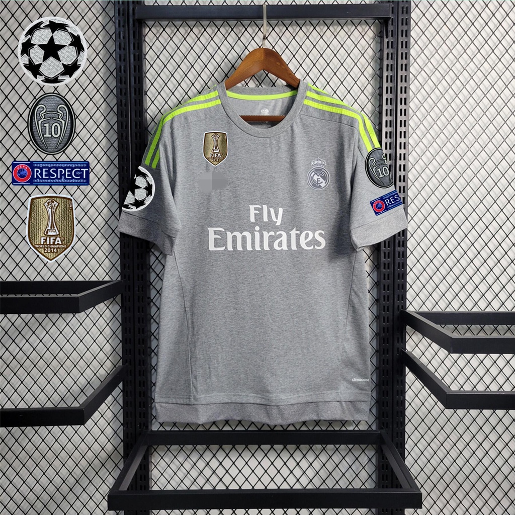 Blusa De Moletom | Retro 2015-16 Temporada Real Madrid Fora Campeão Cinza