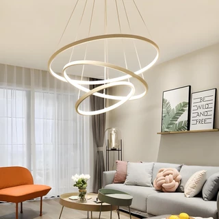 Lustre Pendente de Teto Led Orbital 3 Anéis Saturno Dourado