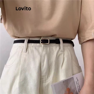 Lovito Casual Cinto Feminino Simples Elegante Retrô Versátil com Metal LFA12395