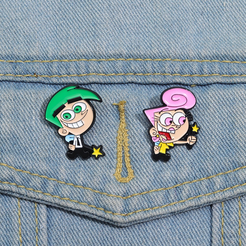 Desenho Animado Comédia O Broche Fairly OddParents Cosmo E Wanda Metal Badge Clothing Backpack Acessórios Pin Jewelry Gift