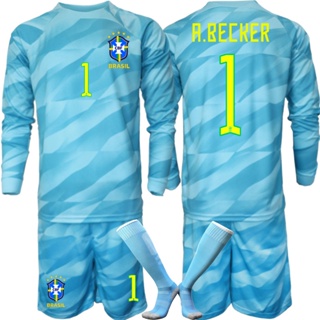 Uniforme goleiro N ° 1 Camisa Alisson Brasil Camisa goleiro da Seleção  A.becker azul terno de manga comprida