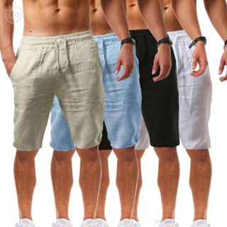 Shorts Masculino De Linho Com Cordão De Cor Lisa Bolso De Secagem Rápida